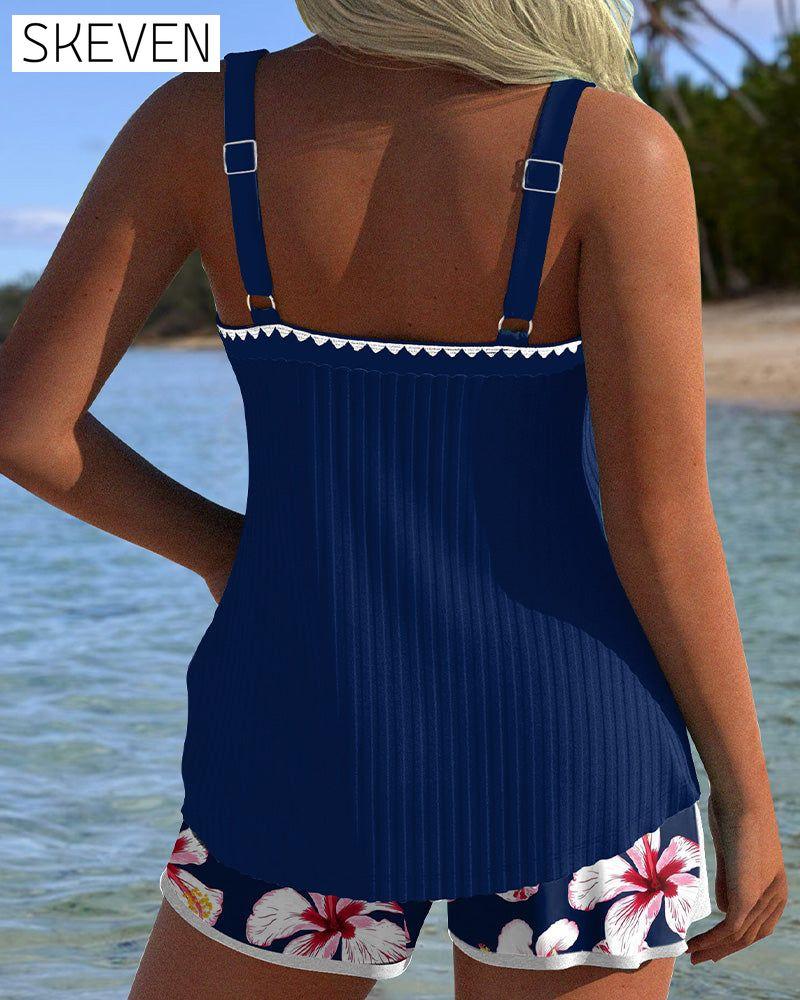 Two-Piece Ribbed Printed Boxer Tankini
