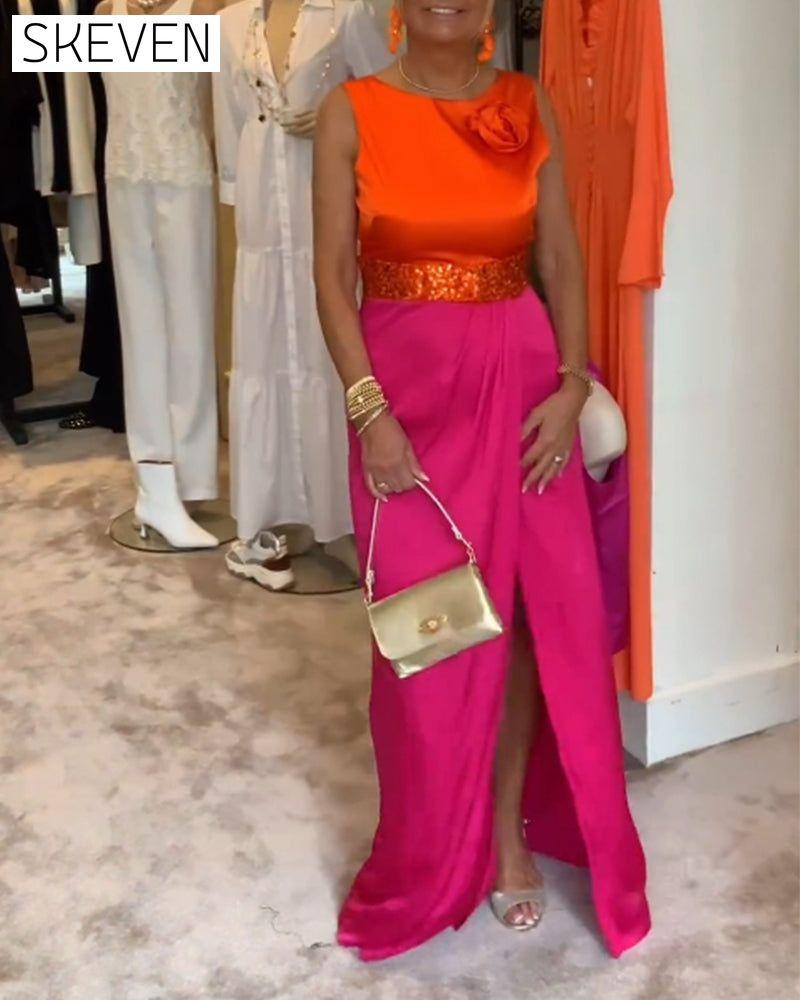 Slit sleeveless casual dress