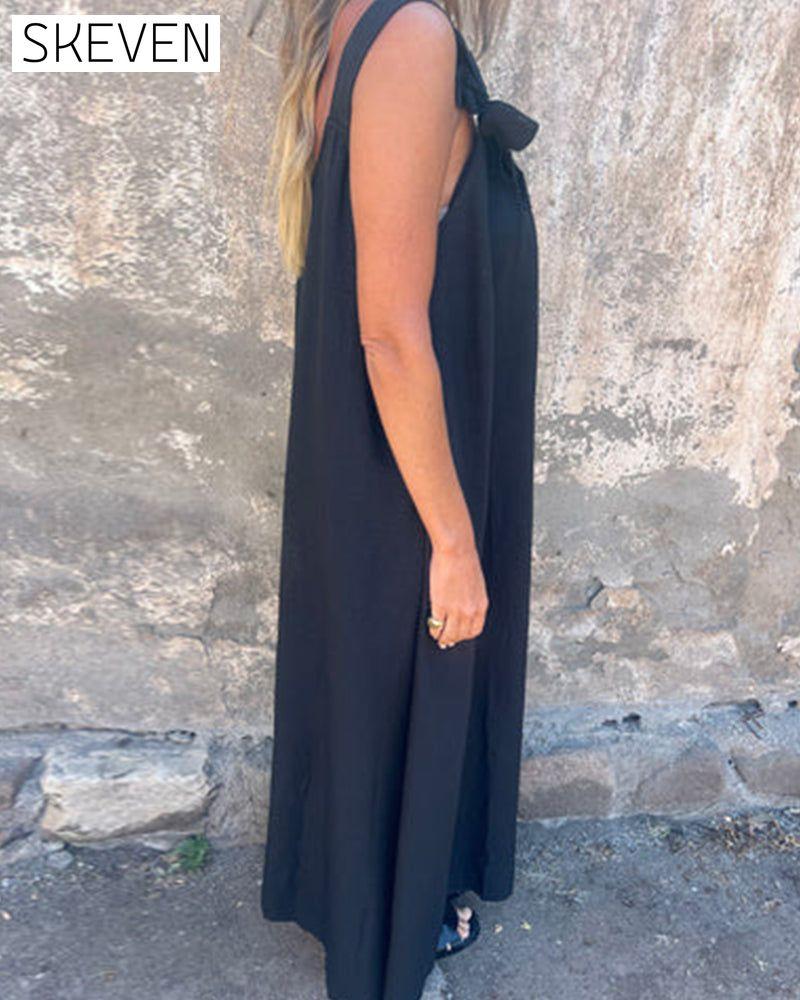 Ärmelloses, einfarbiges, modisches langes Kleid