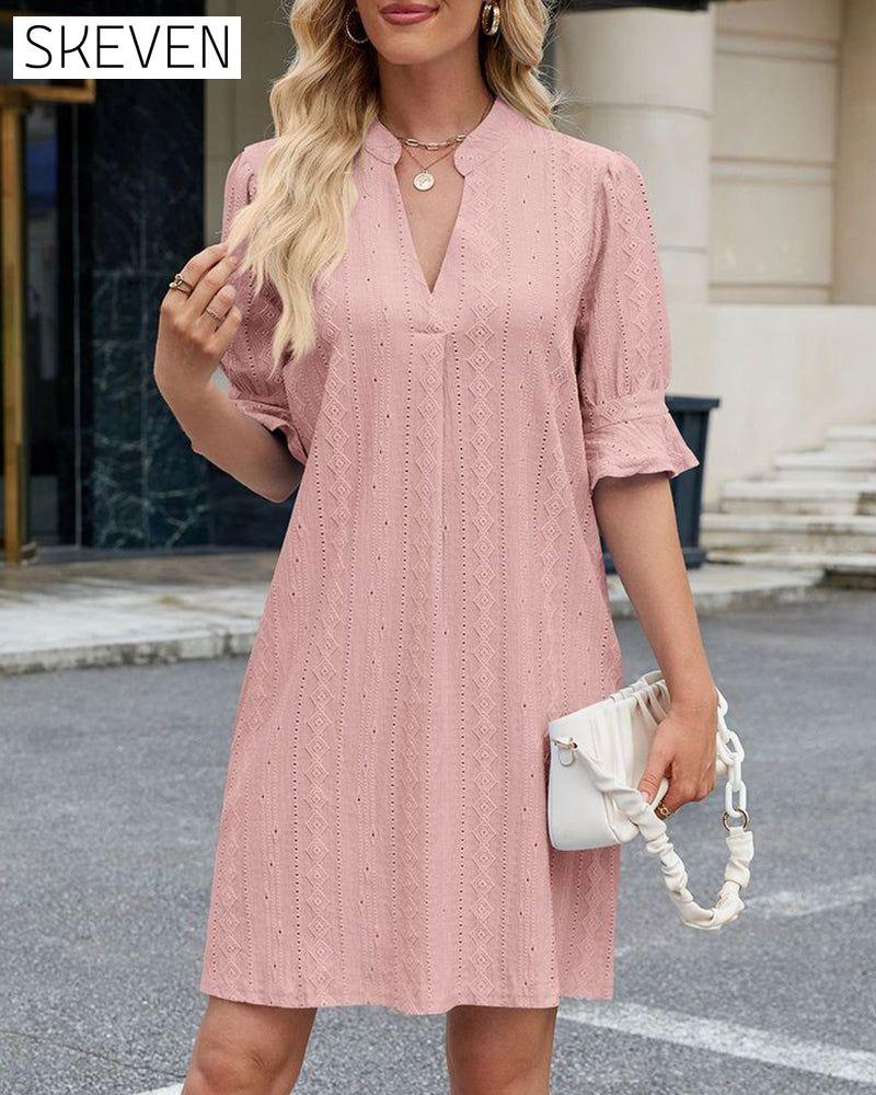 Solid Color V-Neck Dress