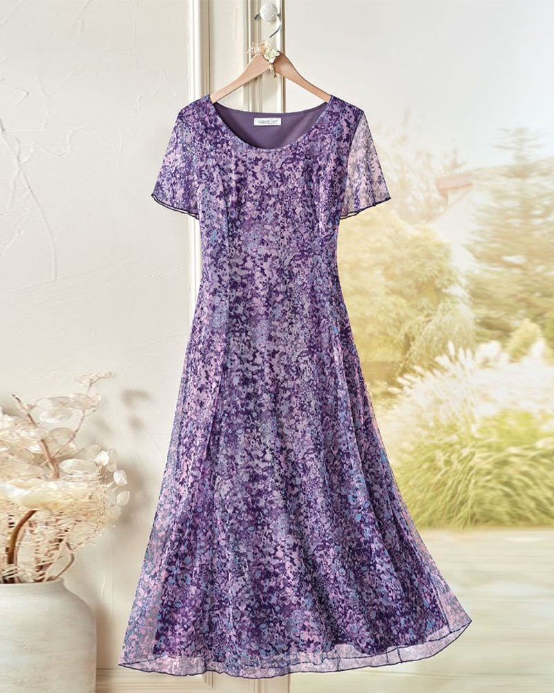 Floral Print Round-Neck Short-Sleeve Dress