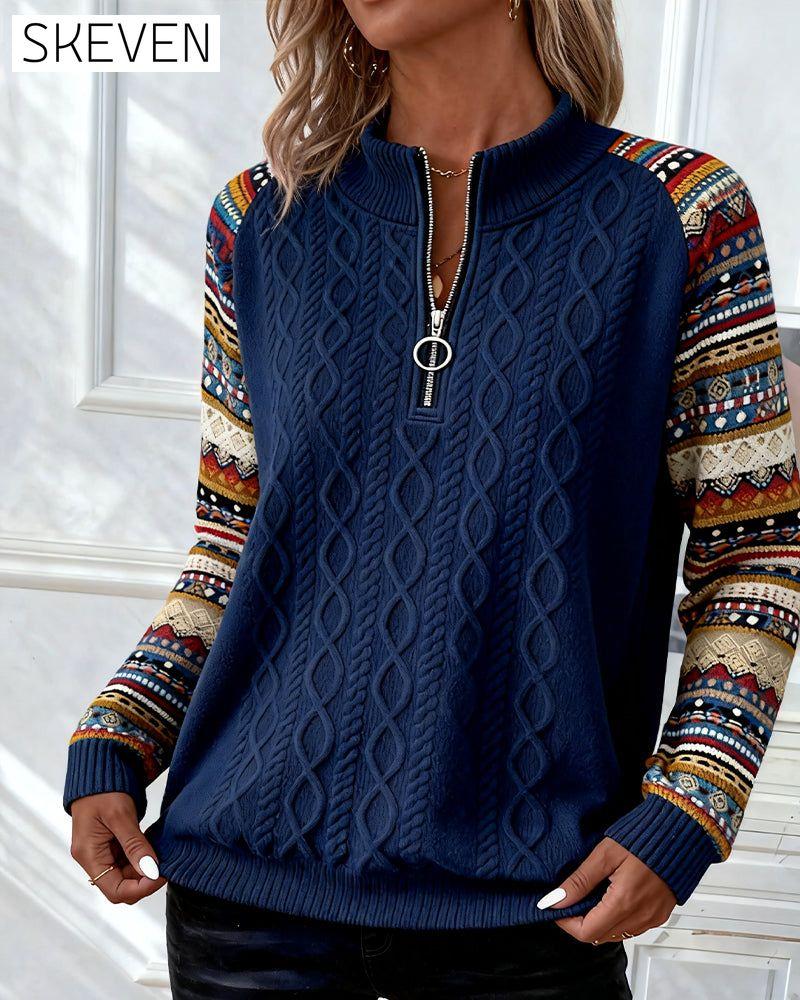 Sweatshirt mit halbem Reißverschluss und Farbblockdesign