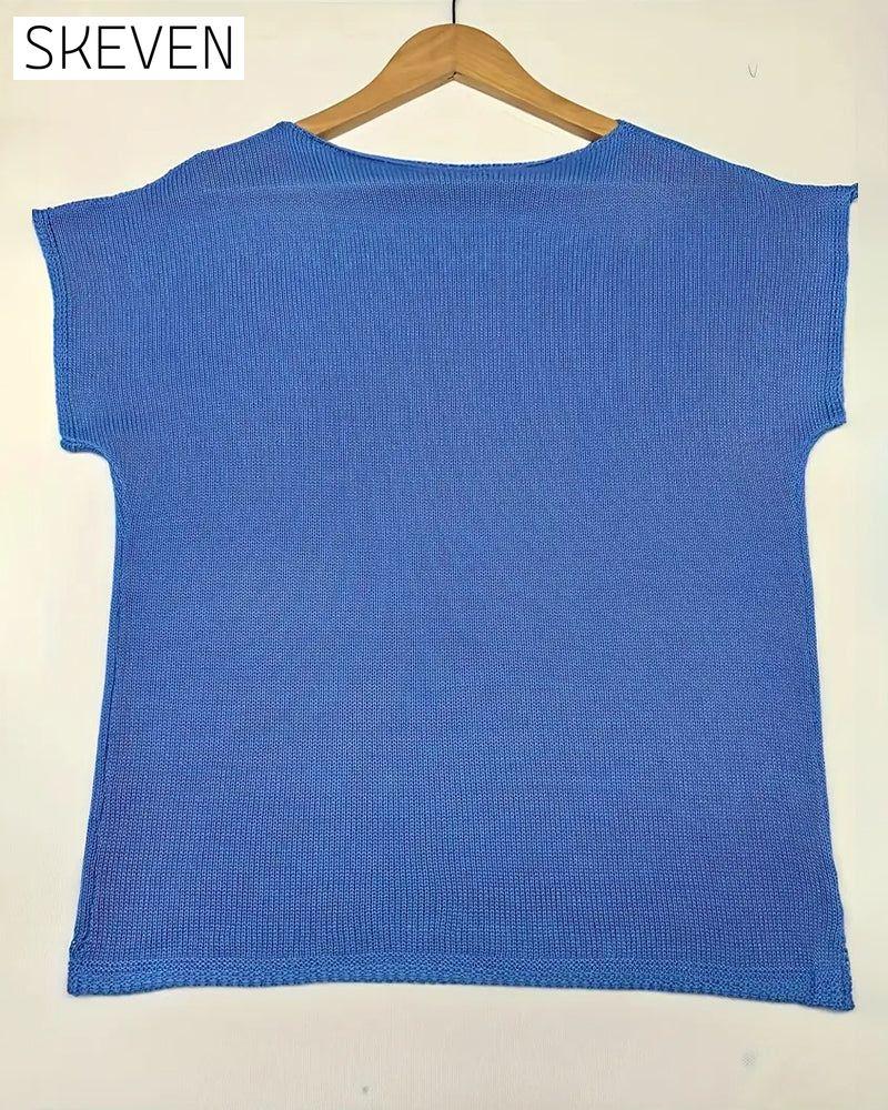 Casual Short-Sleeved Solid Color Sweater