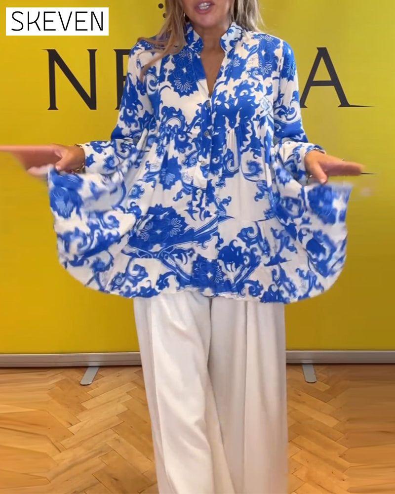 Long sleeve fresh printed blouse