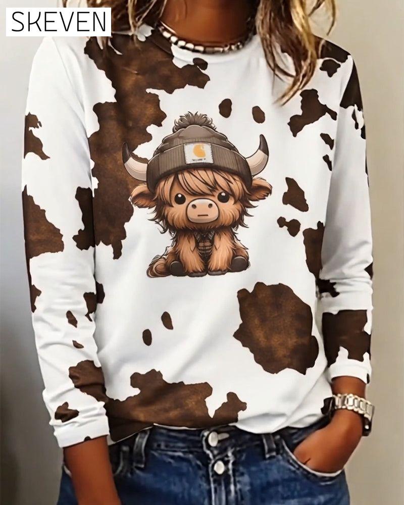 Langarmshirt mit Tiermuster, Rundhalsausschnitt