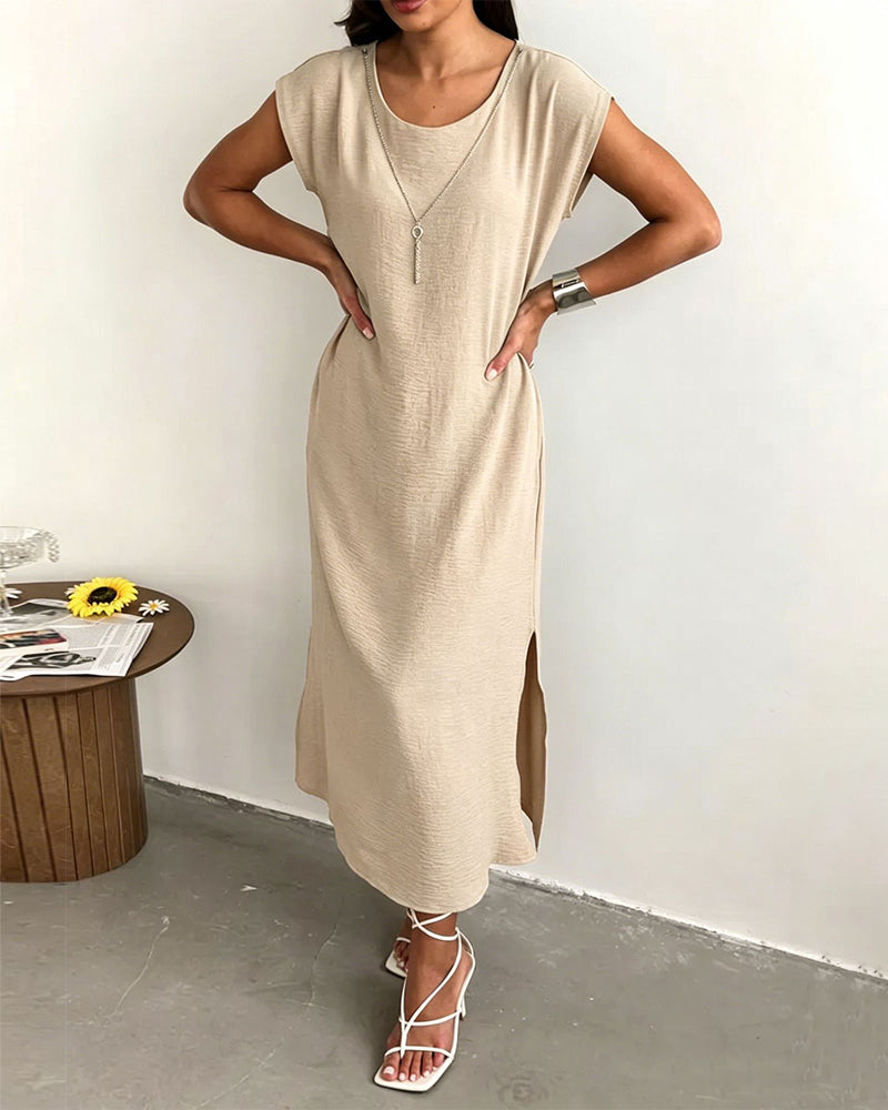Midi Length Slit Loose Dress