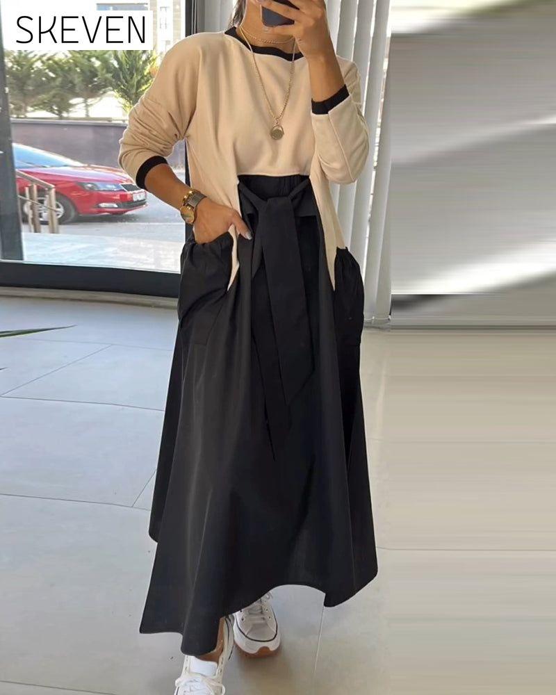 Casual dress with patchwork pockets