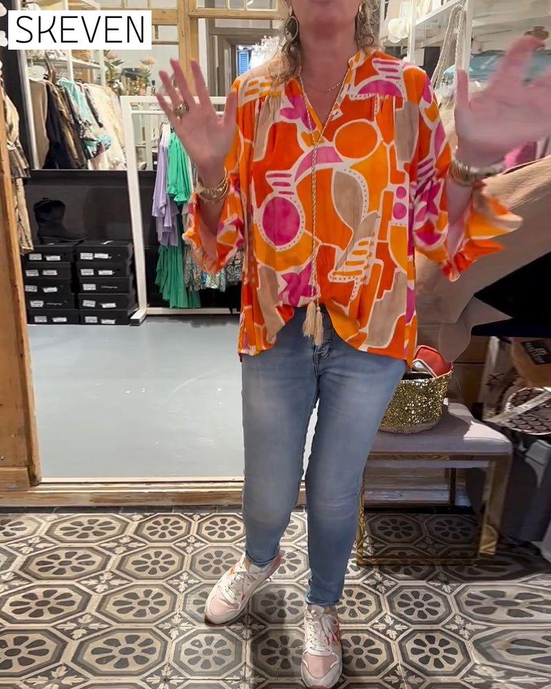 Colorful dropped-shoulder blouse