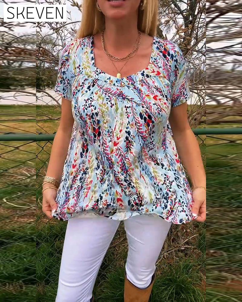 T-shirt imprimé à col rond et manches courtes