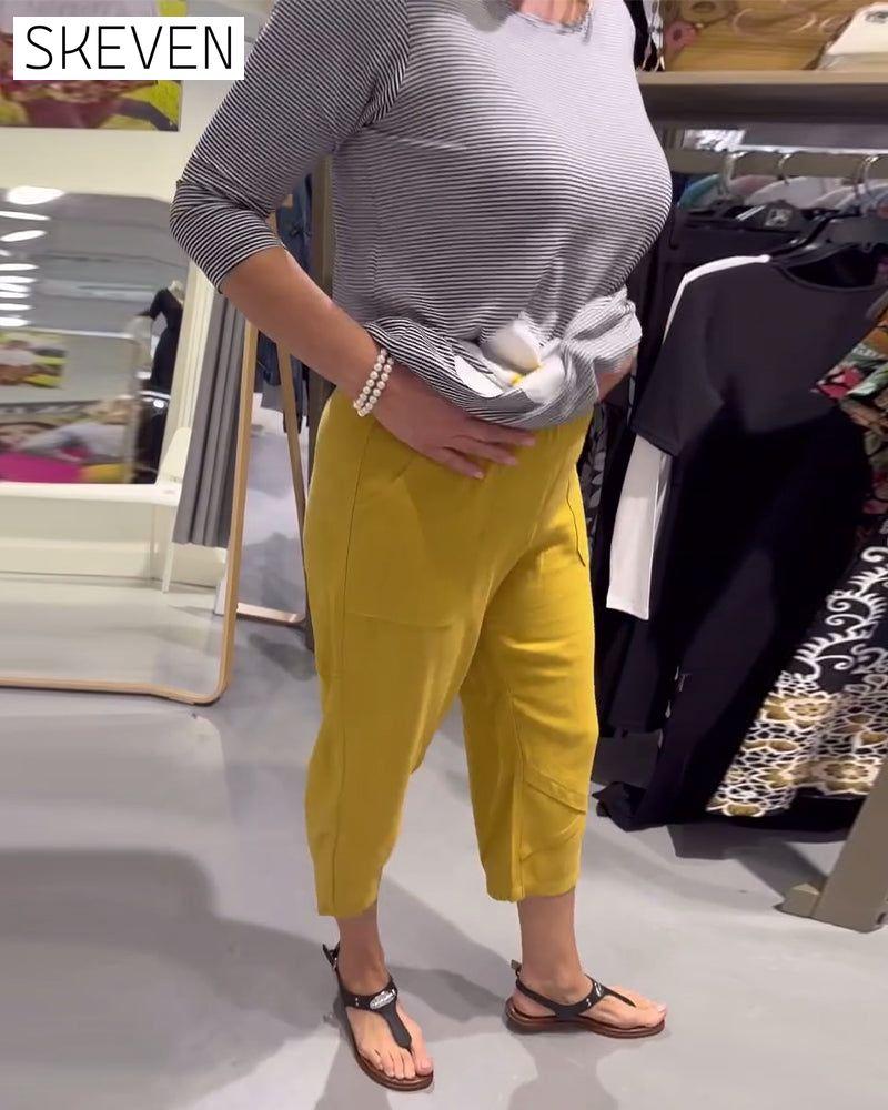 Pantalon court décontracté fuselé en coton et lin