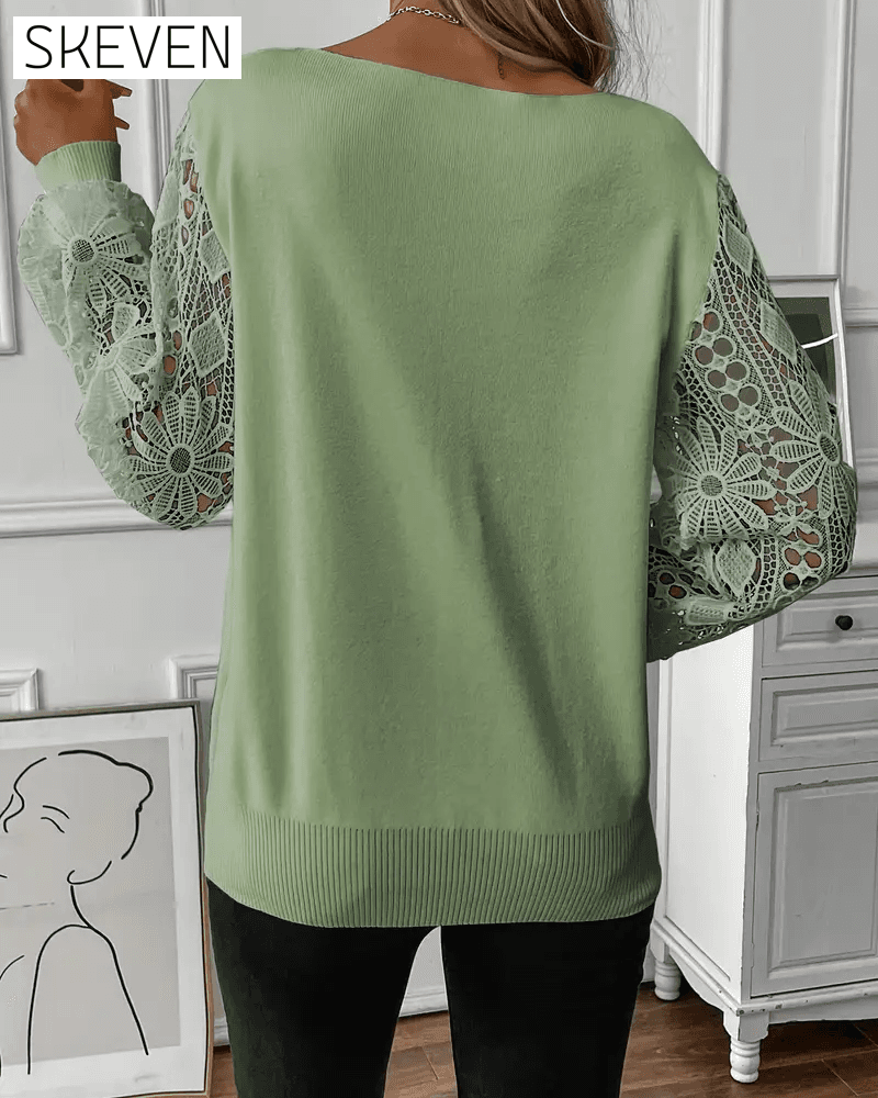 Modischer Pullover mit V-Ausschnitt und Lochmuster