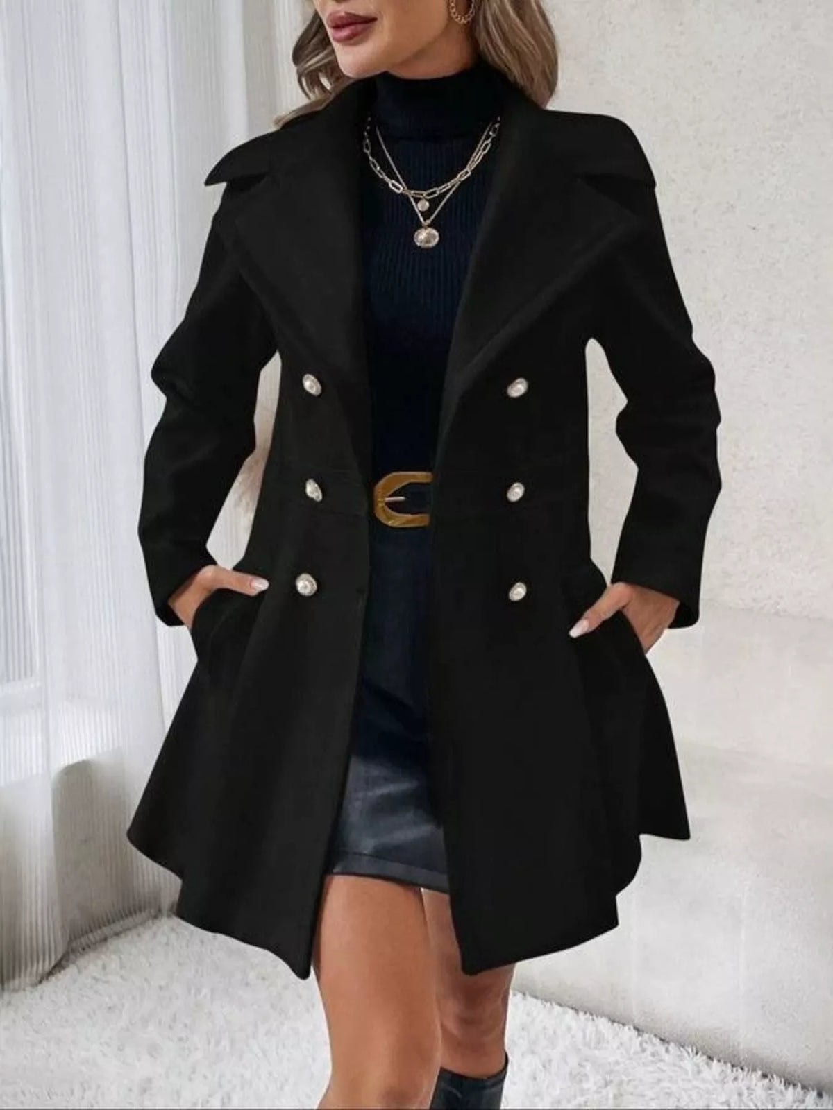 Double-Breasted Peplum Coat