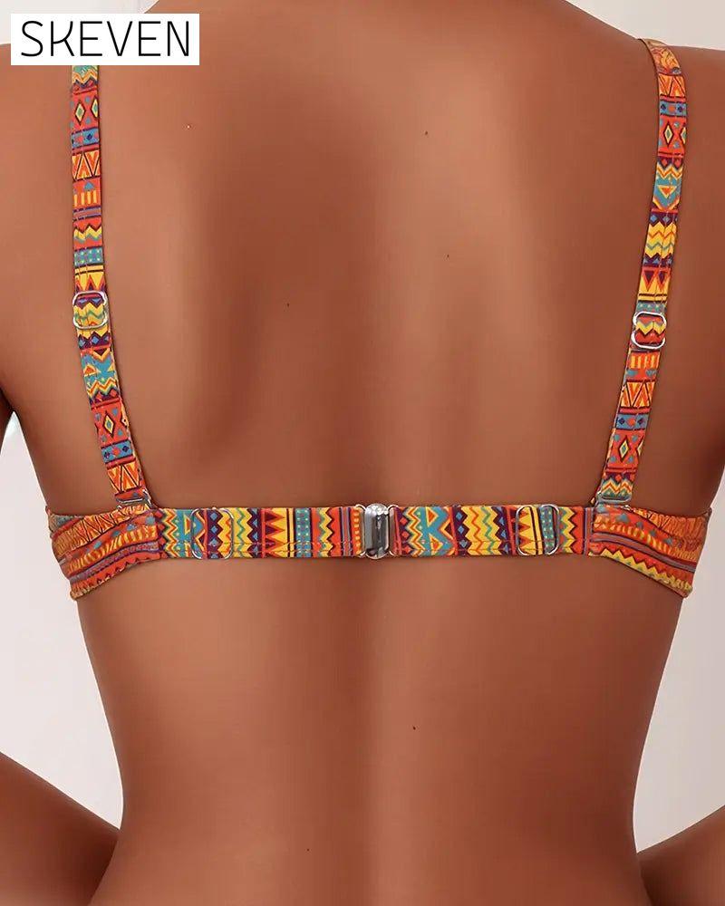 Two-Piece Bra Striped Print Swimsuit