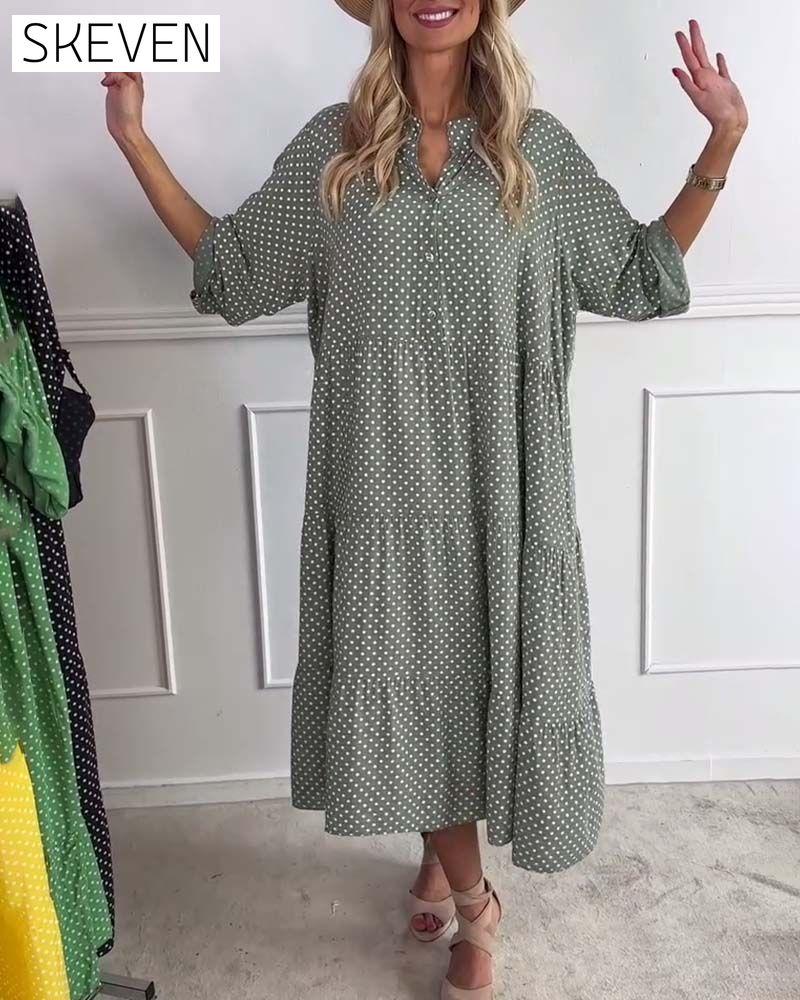 Robe droite à pois à manches courtes