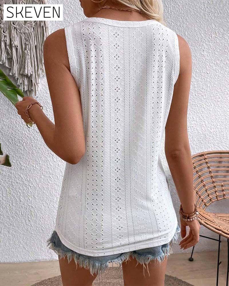 Sleeveless Hollow Button Tank Top