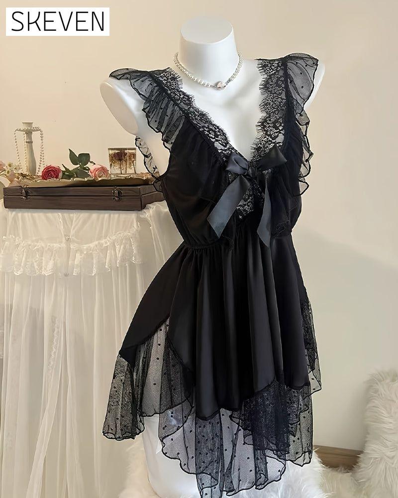 Sexy Backless Deep V Lace Comfortable Sleepwear Women'S