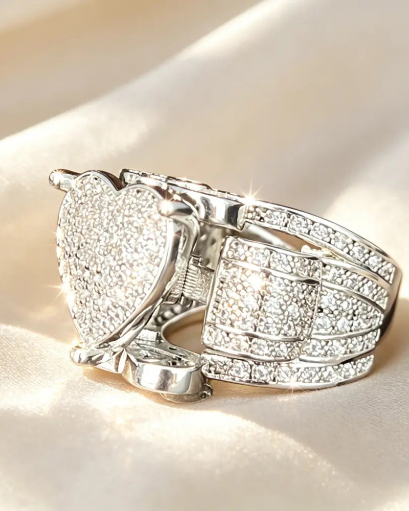 Pave Heart Shaped Ring Set for Women