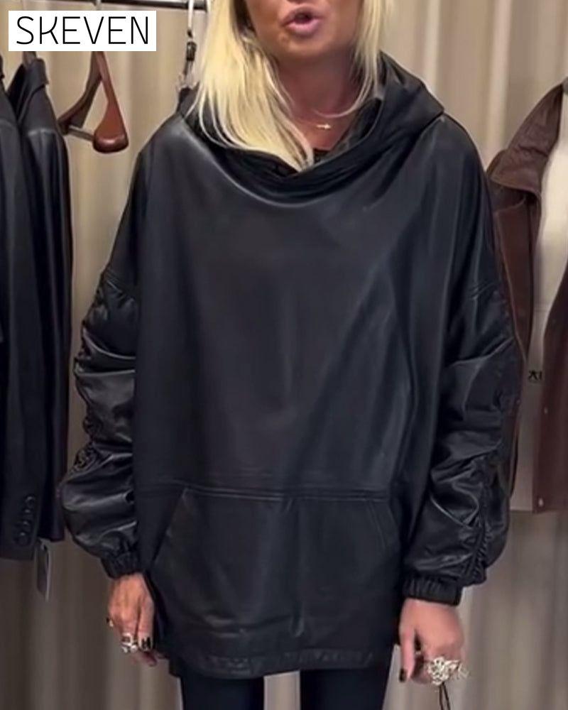 Lockerer Hoodie aus PU-Leder