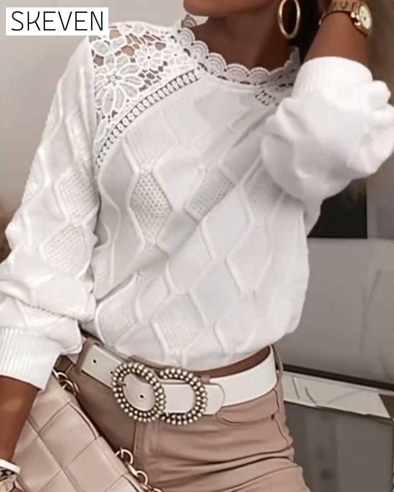 Lace Trim Fashion Patchwork Pullover