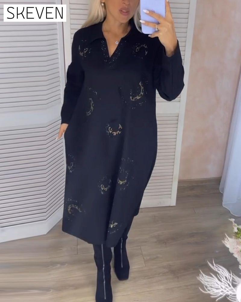 Midikleid mit Reverskragen und langen Ärmeln