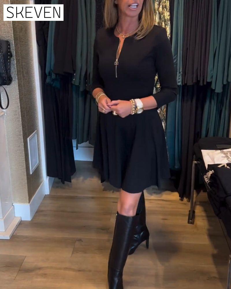 Solid color zipper elegant dress