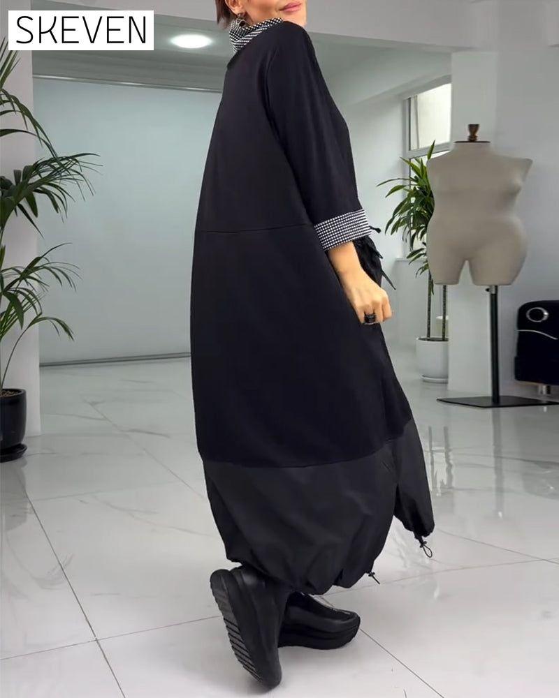 Lässiges Kleid mit Karomuster, hohem Kragen und Taschen