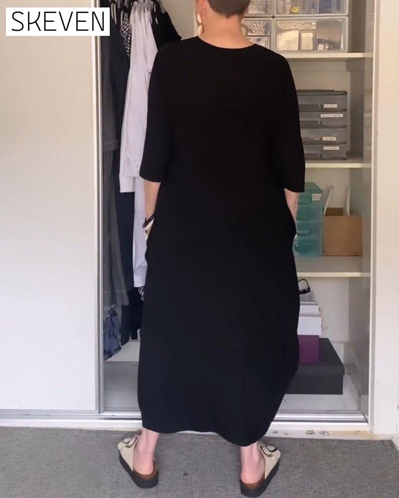 Round neck solid color simple dress