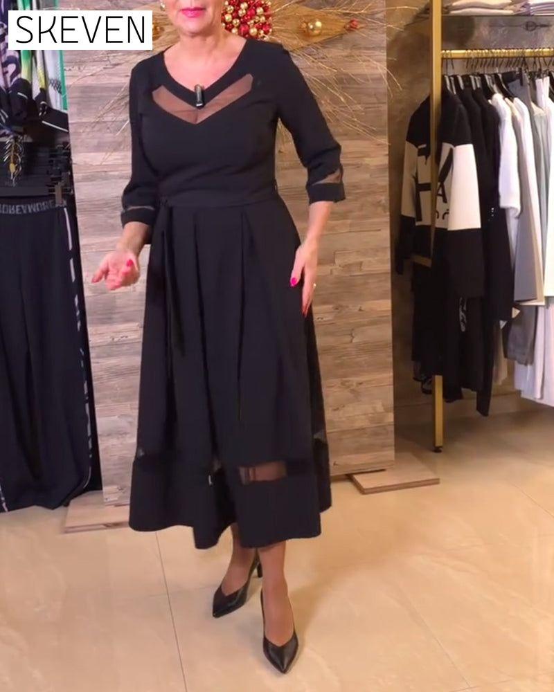 Fashion V-Neck Mesh Stitching Dress