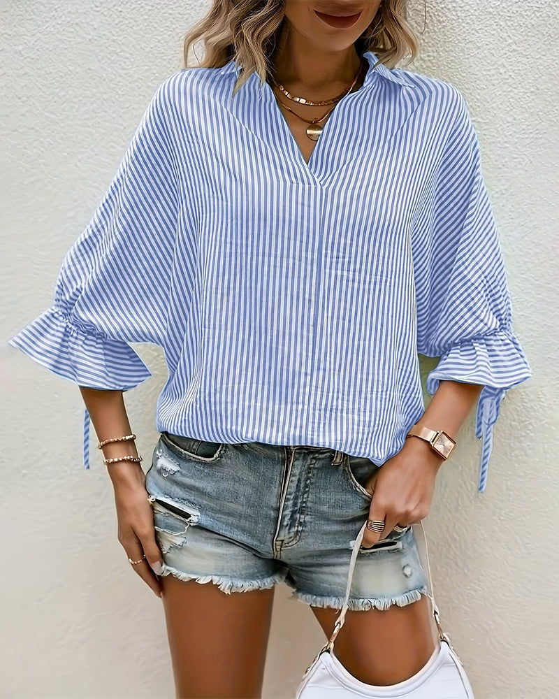 Striped Back-Slit Loose Blouses