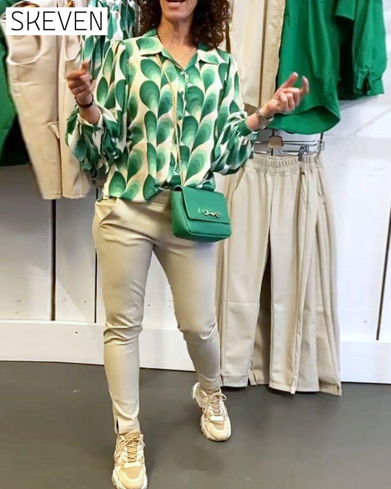 Bluse mit Revers und Print für Pendler