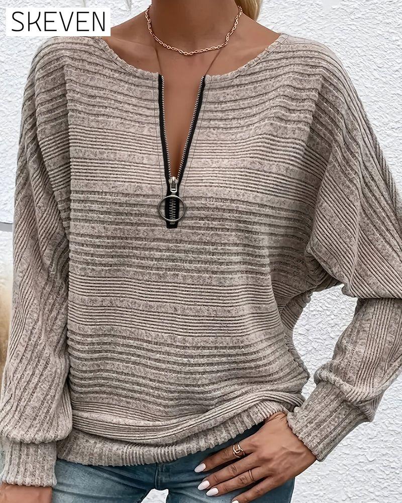 Brushed Ribbed Half-Zip Top