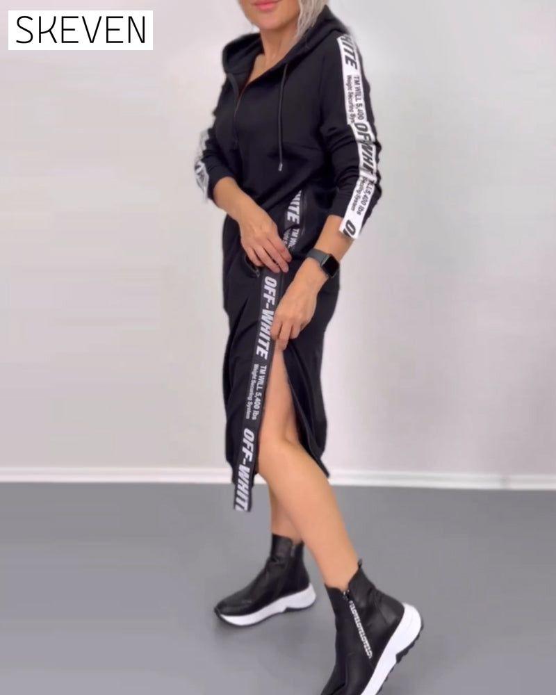 Zip hooded casual dress