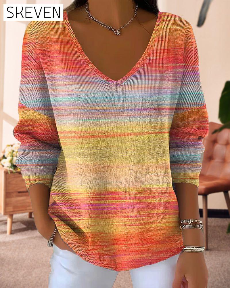 V-Neck Rainbow Stripe Jumper