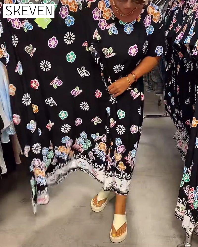 Oversized bedrucktes, lockeres Kleid