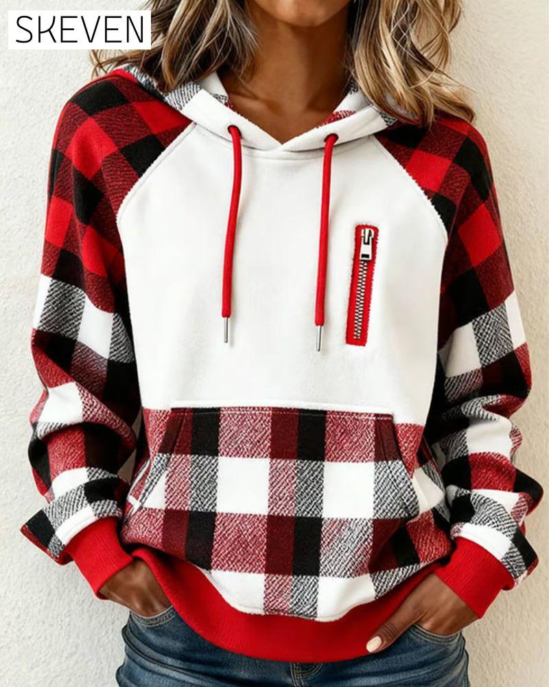 Karo-Hoodie mit Farbblockmuster