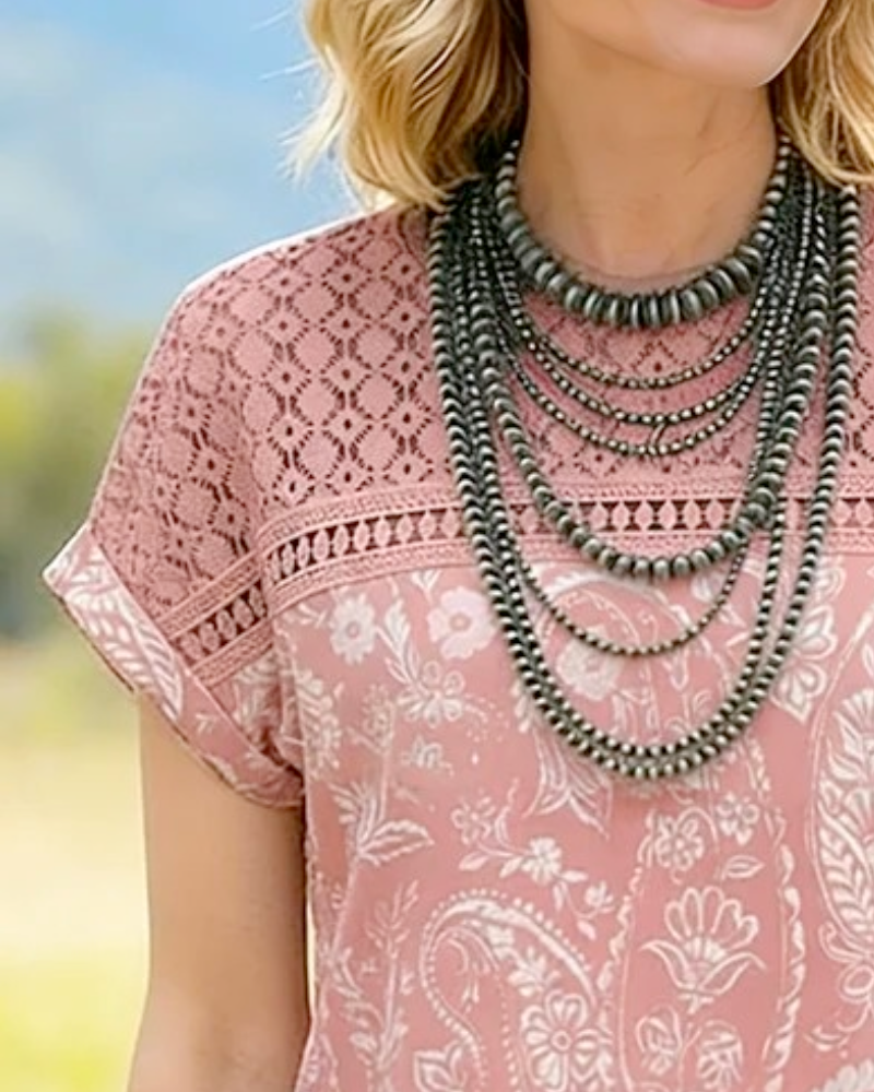 Printed Crew Neck Patchwork T-Shirt