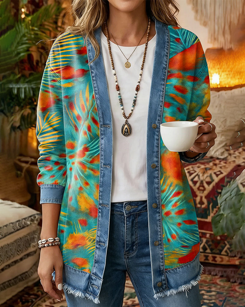 Bohemian Denim Patchwork Floral Coat