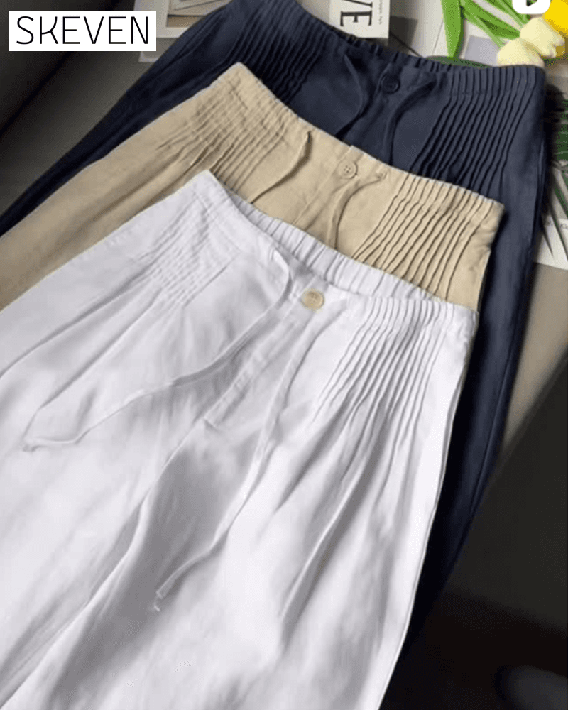 Drawstring Solid Color Pleated Casual Pants