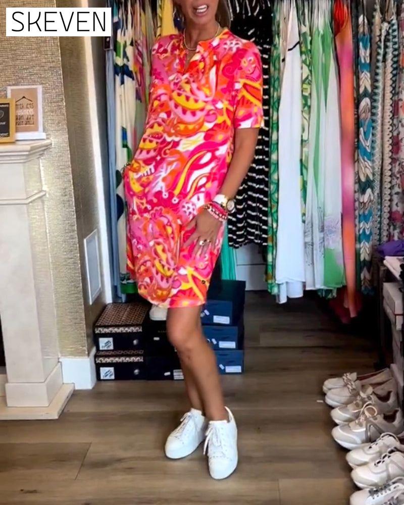 robe à manches courtes imprimée avec poches