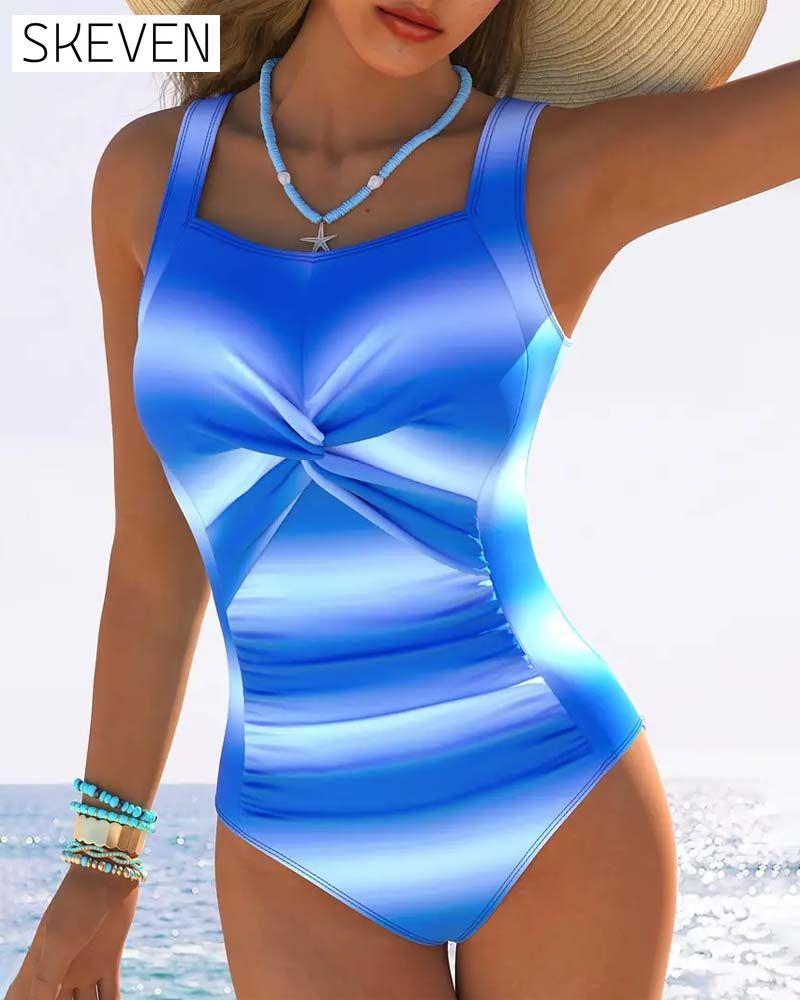 Fashionable Gradient Twist One-Piece Swimsuit