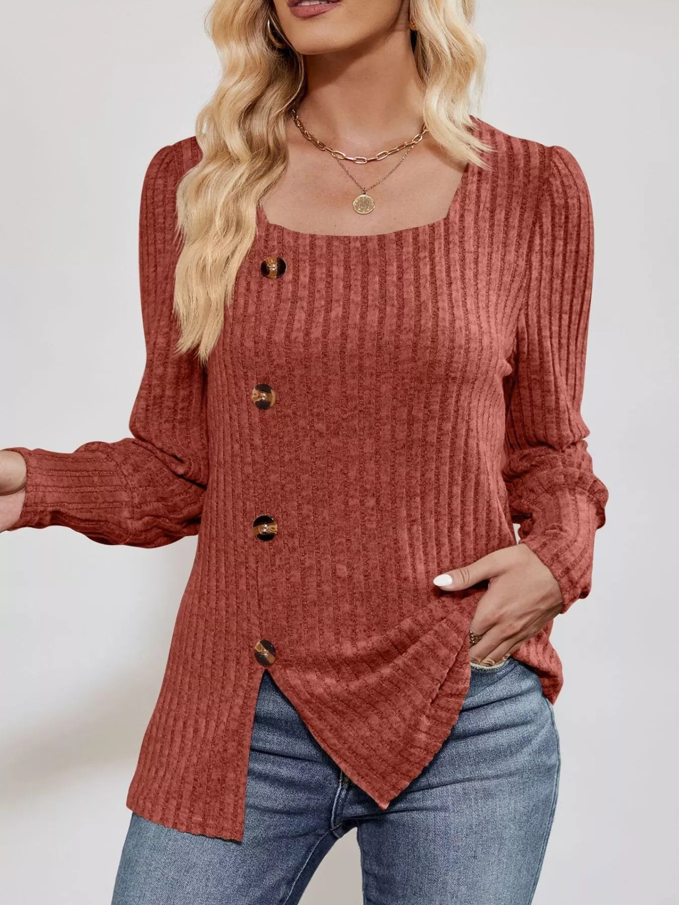 Langärmliges T-Shirt mit Rippstrickschlitz