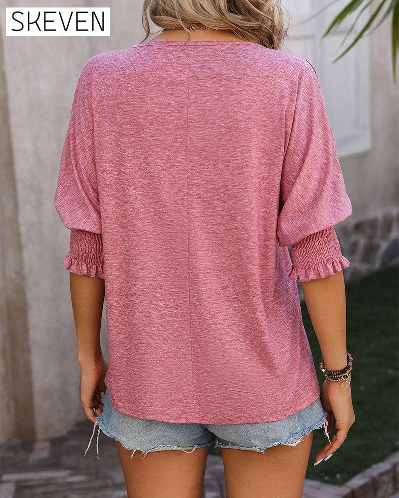 Loose V-neck casual blouse
