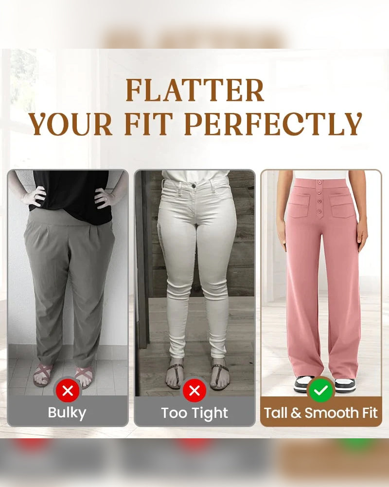 High-Waisted Button-Down Wide-Leg Pants