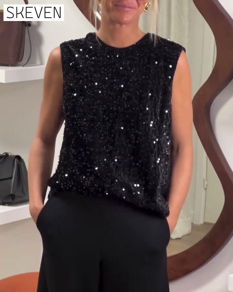 Modisches Pailletten-Tanktop mit Schleife