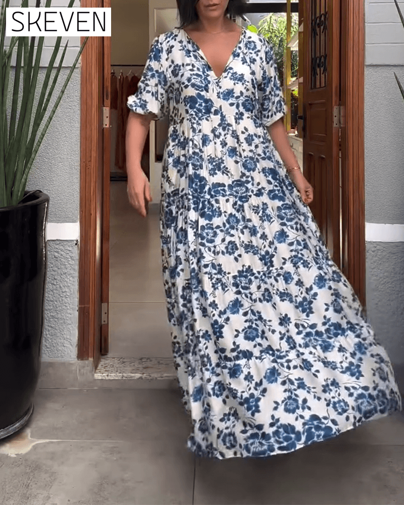 Short-Sleeved Floral Print Dress