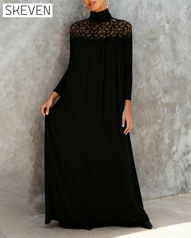 High-Neck Mesh Patchwork Elegant Dress