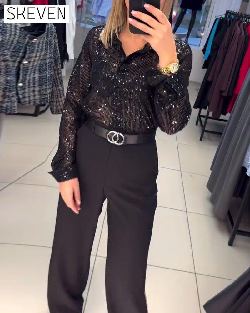 Button-Down Lapel Sequined Shirt