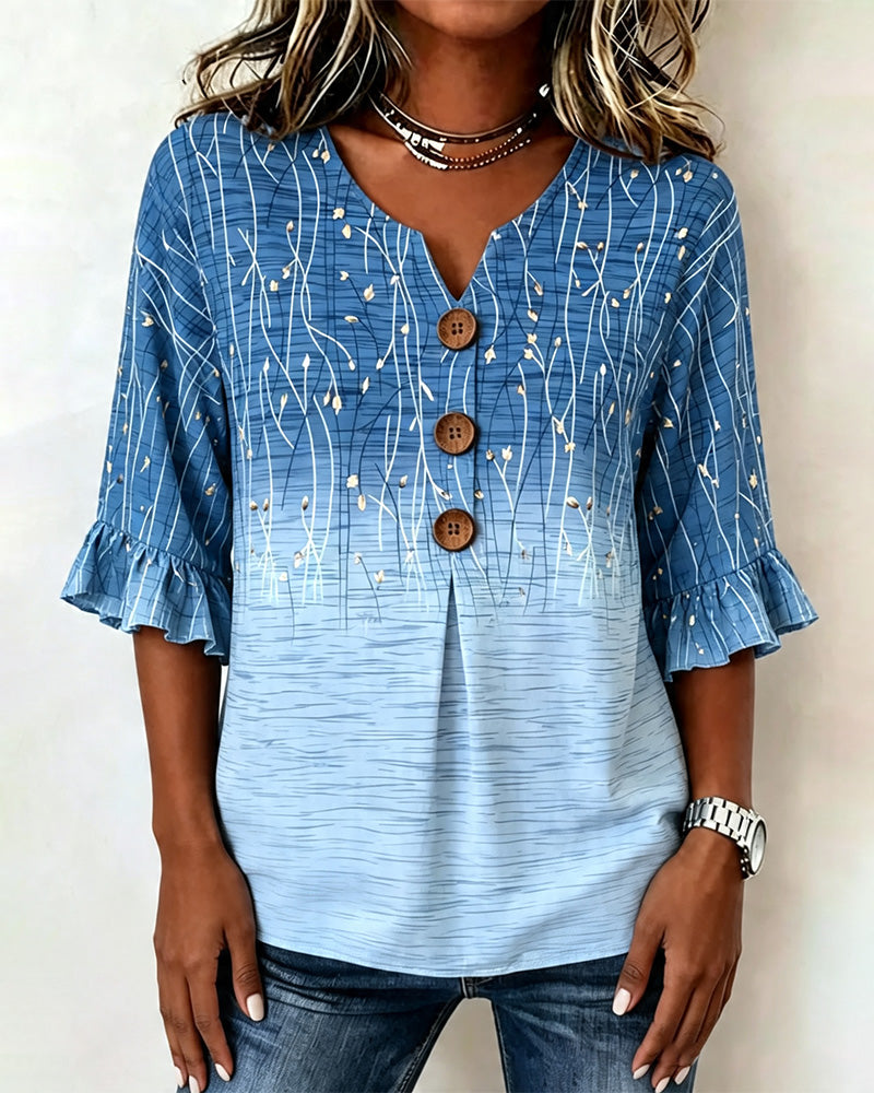 Printed Ruffle Blouse