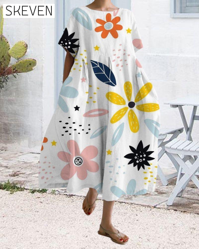 robe imprimée ample à manches courtes