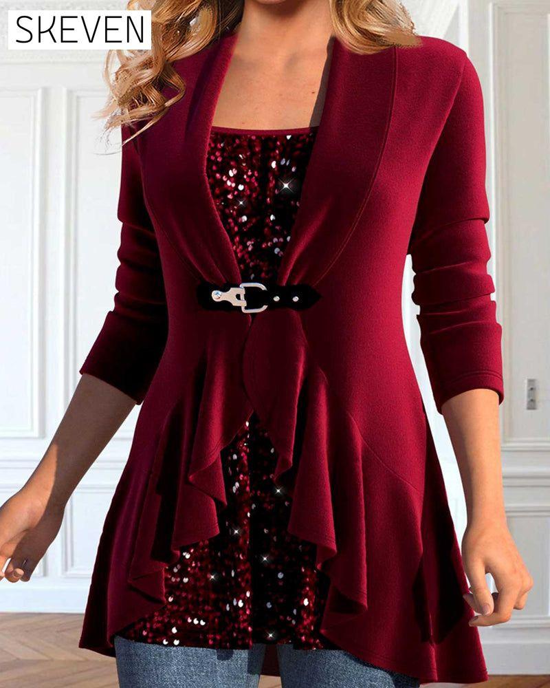 Patchwork Sequin Top with Ruffles